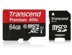 Micro SDXC-UHS1-64GB TRANSCEND PREMIUM 60MB/s 400X + SD адаптер