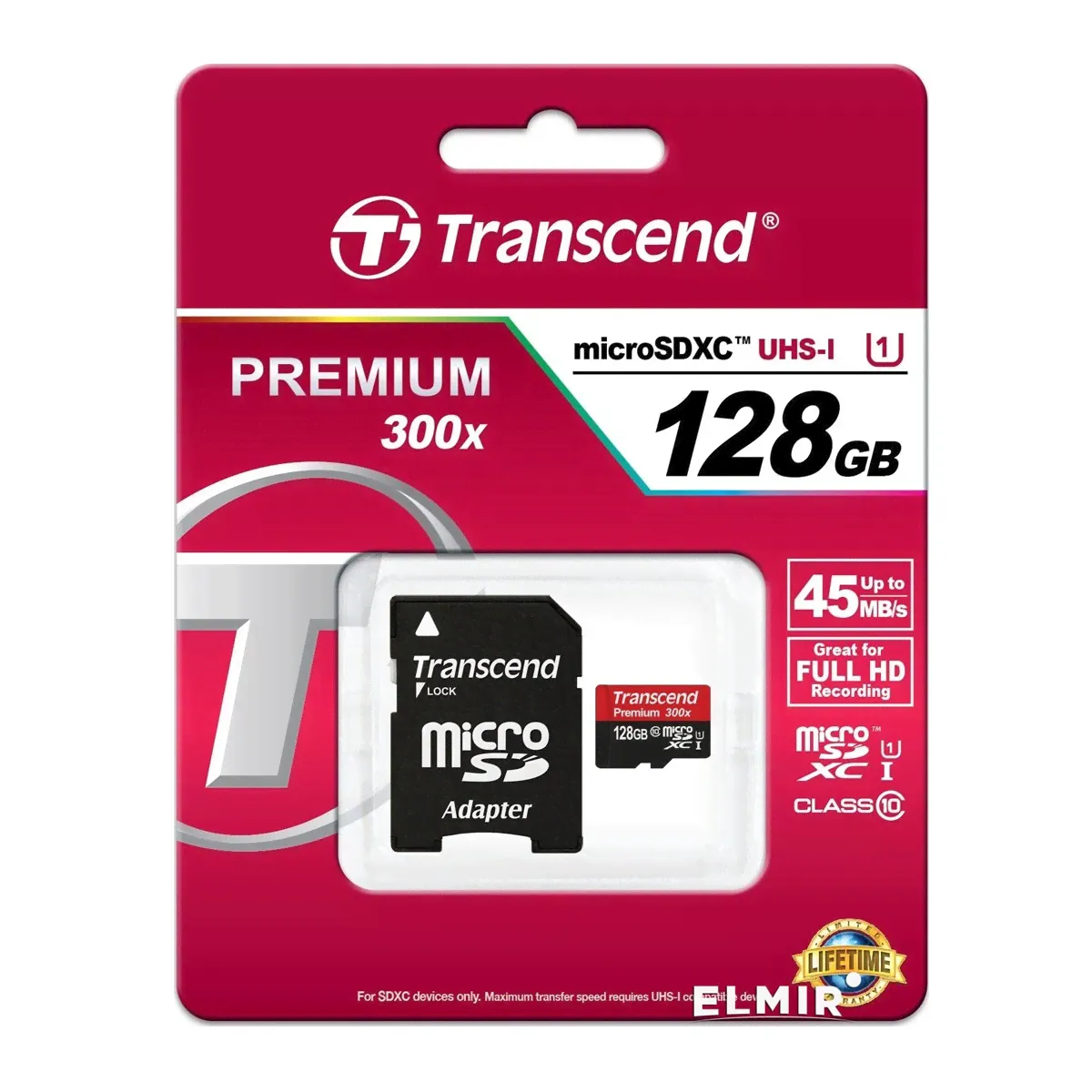 Карта памяти с адаптером Transcend microSDXC UHS-1, 128GB