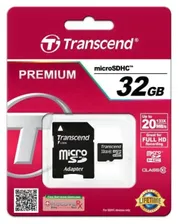 Карта памяти Transcend Micro-SD 32 Gb Class 10 c адаптером, для работы в слотах SD и Micro-SD, с HD
