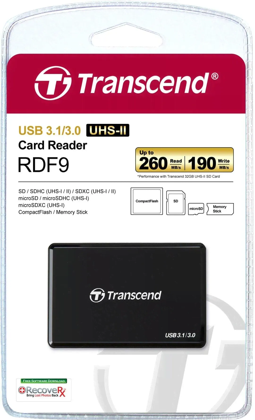 Transcend Картридер Transcend TS-RDF9K2 USB 3.1 черный картридер / usb-хаб-2